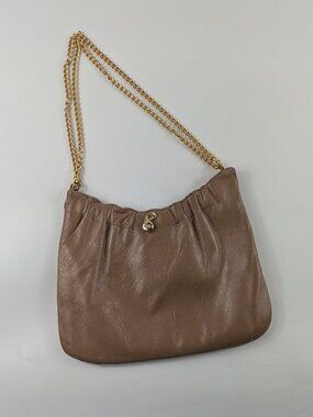 Vintage Ande Leather Handbag Gold Chain Frame Opening
